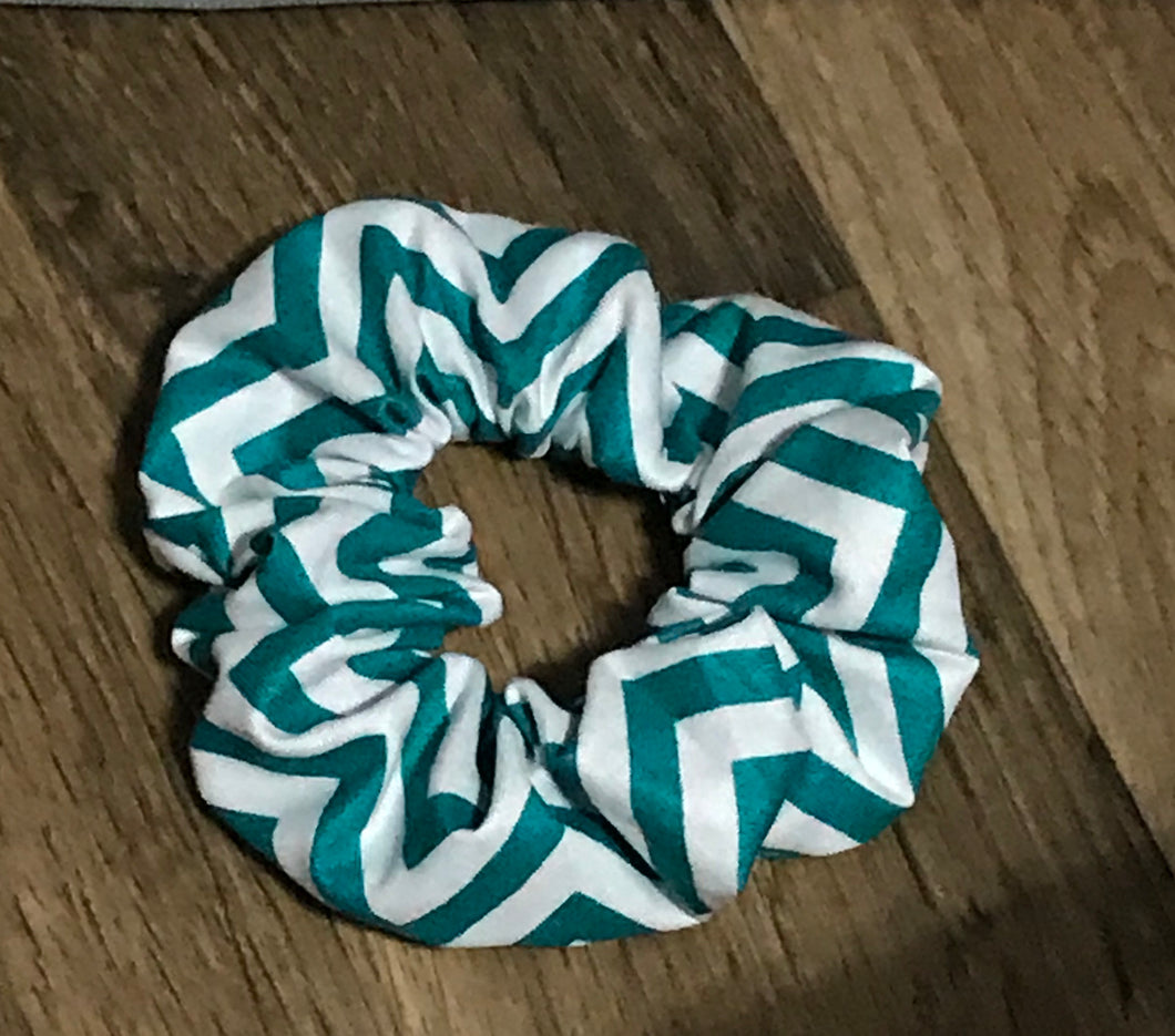 Teal chevron scrunchie